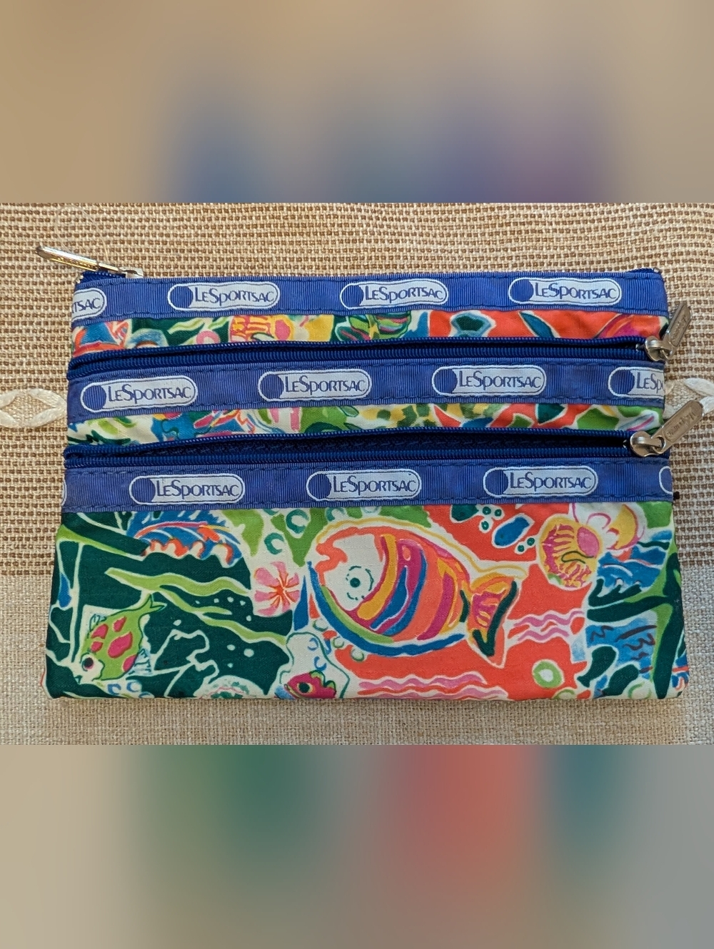 LeSportsac Multicolor Tropical Fish Print Pouch - Orange, Blue, Green, Pink